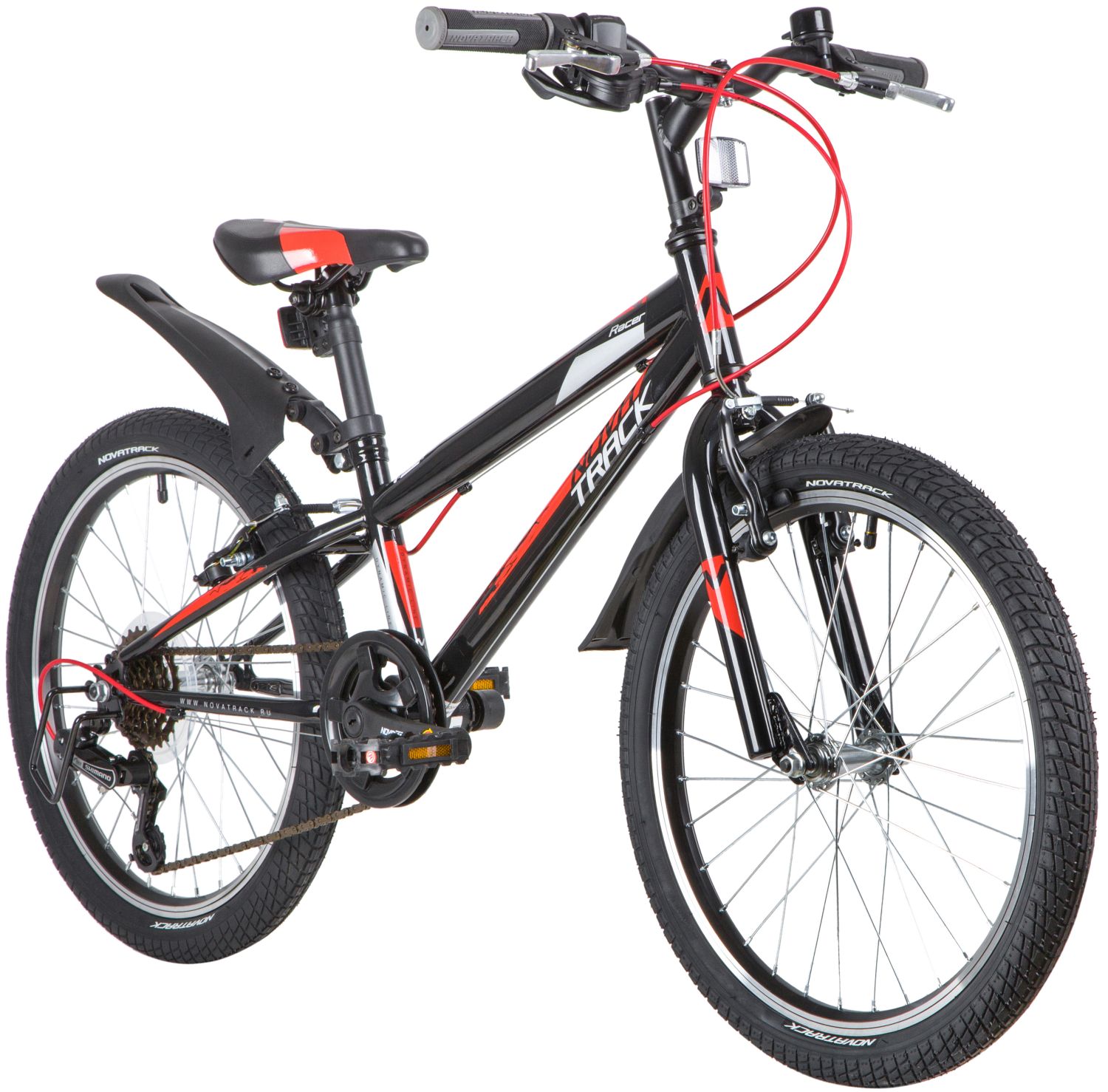 Велосипед NOVATRACK 20, RACER, черный, сталь, 6 скор., Microshift TS38-6/Shimano, V-Brake