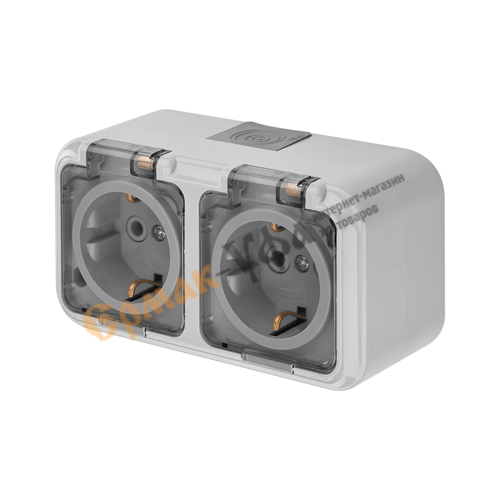 Розетка РА16-303, 02, 2ОП з/к IP54 Пралеска Аква, СЕРАЯ, 1/4/16