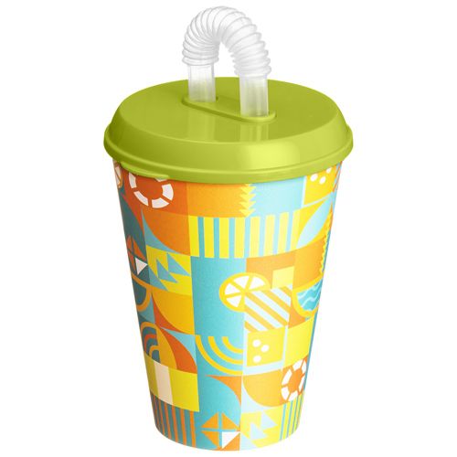 Стакан с крышкой и трубочкой 420 мл Homver 222100490/00, с декором Мозаика, микс