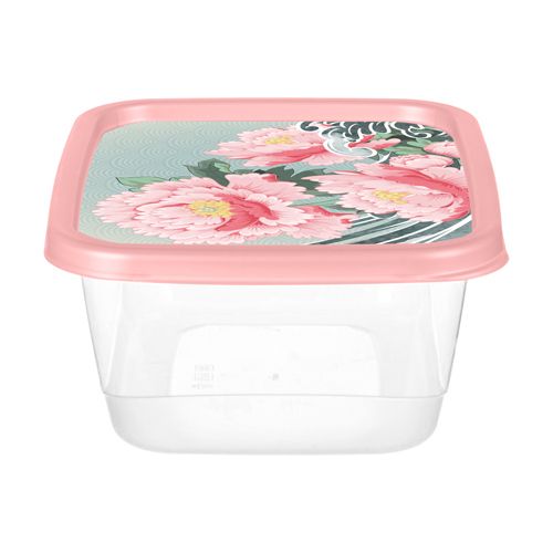 Контейнер для продуктов прямоугольный 0.5 л Homver 223151508/04 с декором Сад пионов розовый