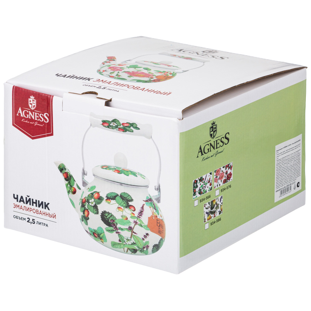 ЧАЙНИК AGNESS ЭМАЛИРОВАННЫЙ СЕРИЯ, ШИПОВНИК,  2, 5 Л