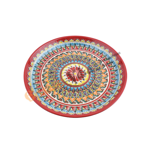 Тарелка ЛЯГАН 380мм Красный Мехроб, ручная роспись, Риштанская керамика Узбекистан, 1/10