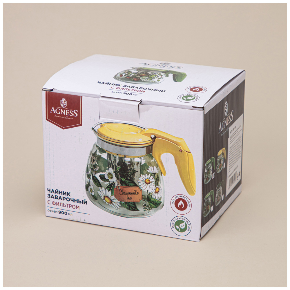 ЗАВАРОЧНЫЙ ЧАЙНИК AGNESS С ФИЛЬТРОМ, ЗЕМЛЯНИКА, 900 МЛ.