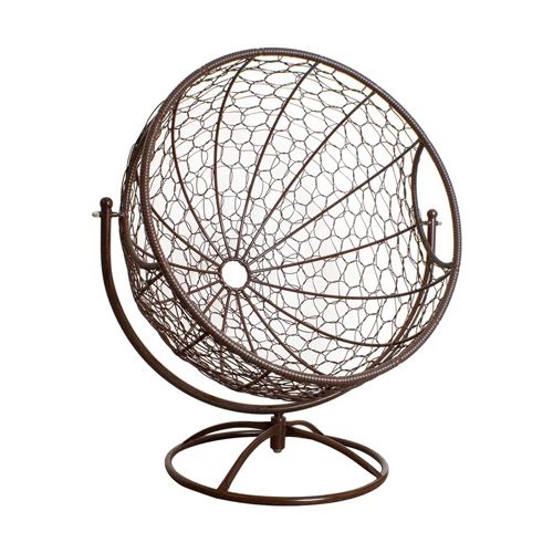 Вращающееся кресло ГАГАРИН с ротангом, коричневое, серая подушка