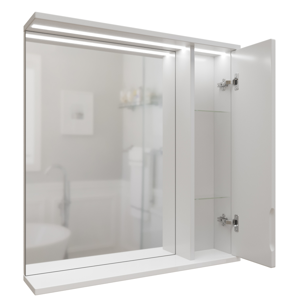 Зеркальный шкаф, Лайн-60, правый с подсветкой, ПВХ