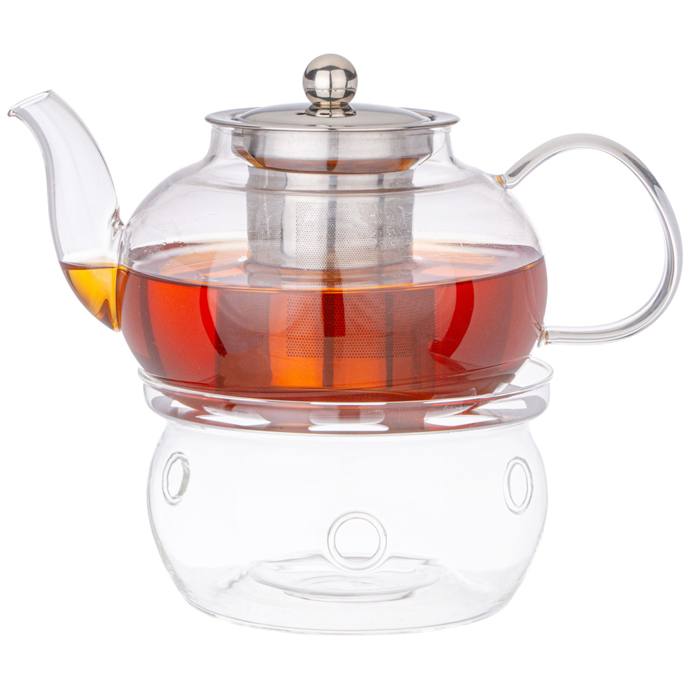 ЧАЙНИК ЗАВАРОЧНЫЙ AGNESS С ФИЛЬТРОМ ИЗ НЖС И СТЕКЛ. ПОДСТАВКОЙ ДЛЯ ПОДОГРЕВА 800 МЛ, КОР=24НАБОР.