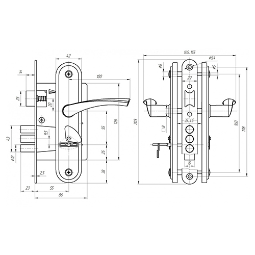 Замок врезной АБС ЗВ9-4-2, серебро