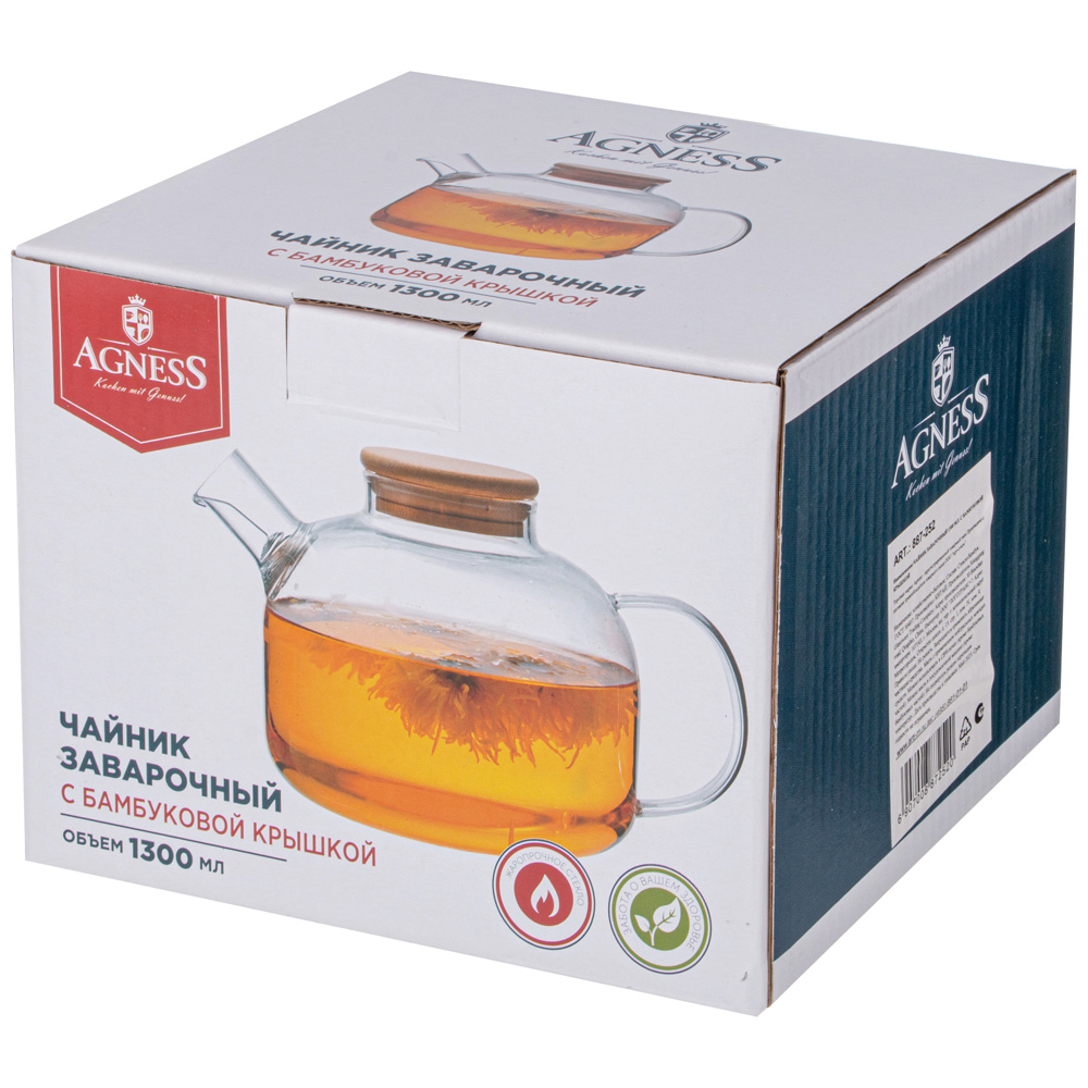 ЧАЙНИК ЗАВАРОЧНЫЙ 1300 МЛ. С БАМБУКОВОЙ КРЫШКОЙ, КОР=12ШТ.