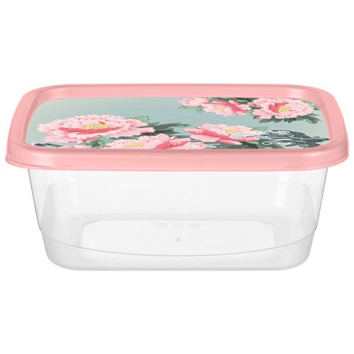 Контейнер для продуктов прямоугольный 1, 5л с декором Сад пионов, розовый
