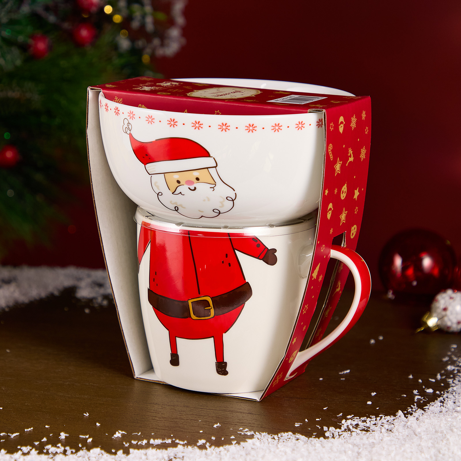 НАБОР ПОСУДЫ LEFARD, ДЕД МОРОЗ, 2 ПР., КРУЖКА 360МЛ, САЛАТНИК 500МЛ