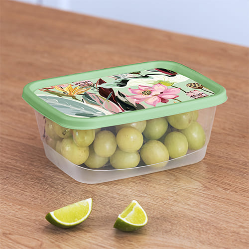 Контейнер для продуктов 1.5 л Homver 222132218/08, с декором, прямоугольный, зеленый