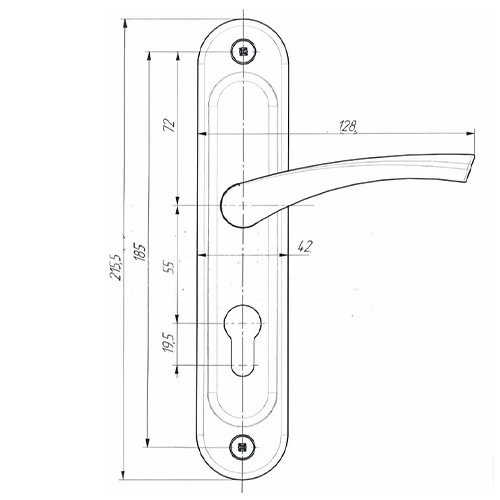 Ручка дверная на планке РФ1-55. 17, медь, 1/20