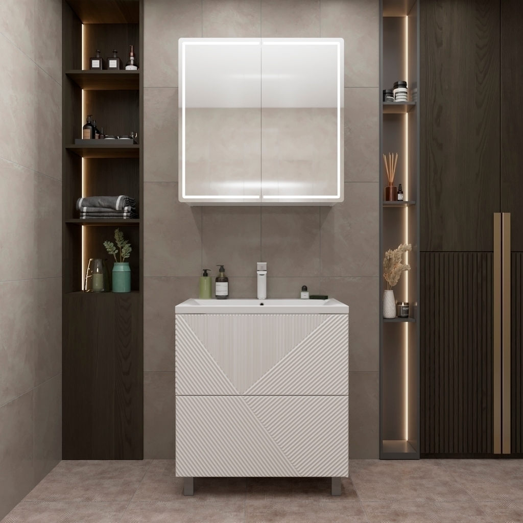 Тумба д/ванной, ВЕКТОР-75,  ОТДЕЛЬНО ПРИОБРЕТАЕТСЯ РАКОВИНА, push-to-open, под раковину Нелли-75, MIXLINE, ПВХ, раковина в комплект не входит