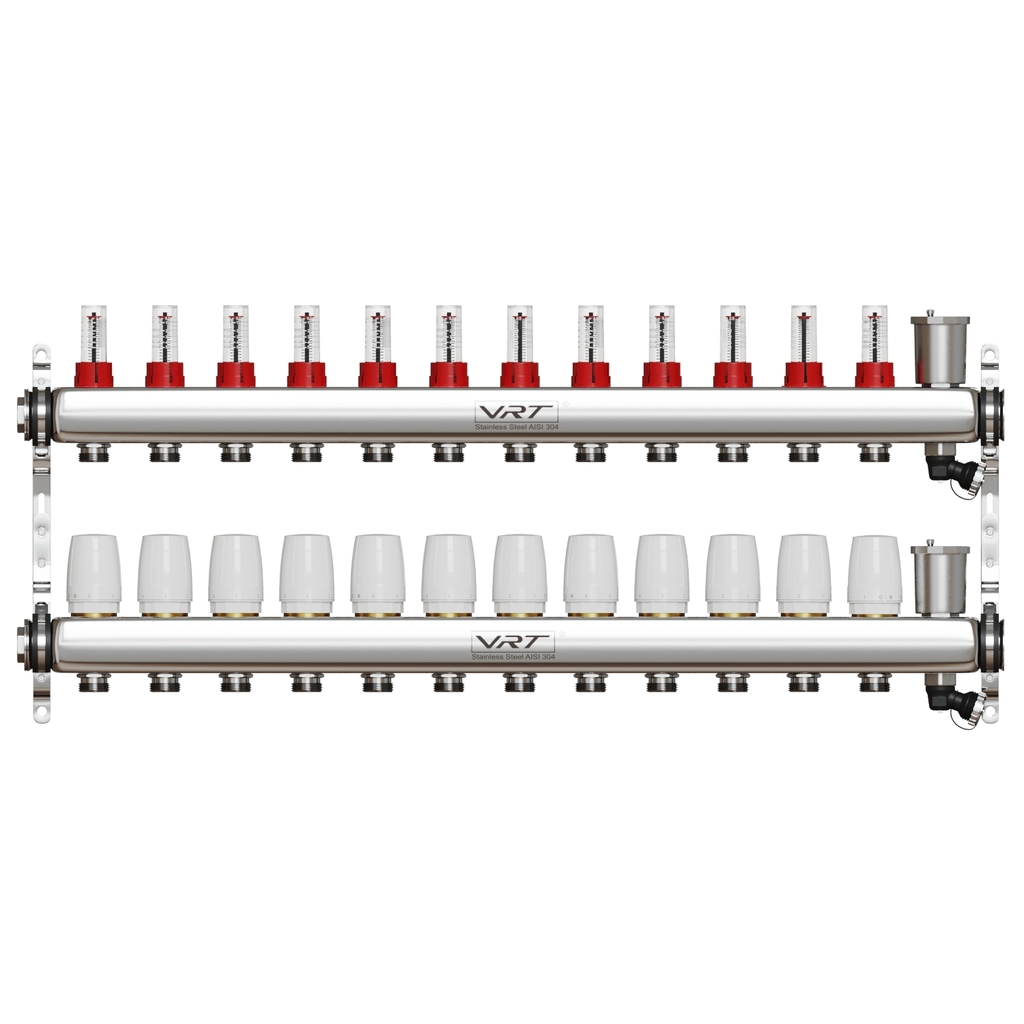 Коллекторная группа VRT® 1,  х 3/4, , евроконус 12 вых, авт в/отвод, c расходомерами