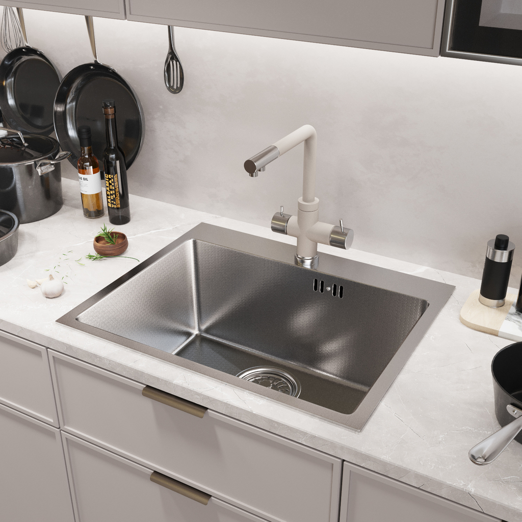 Мойка настол.монтаж 53х43, 3, 0 вып 3 1/2 MIXLINE PRO 22см с сифоном, сатин НАНО