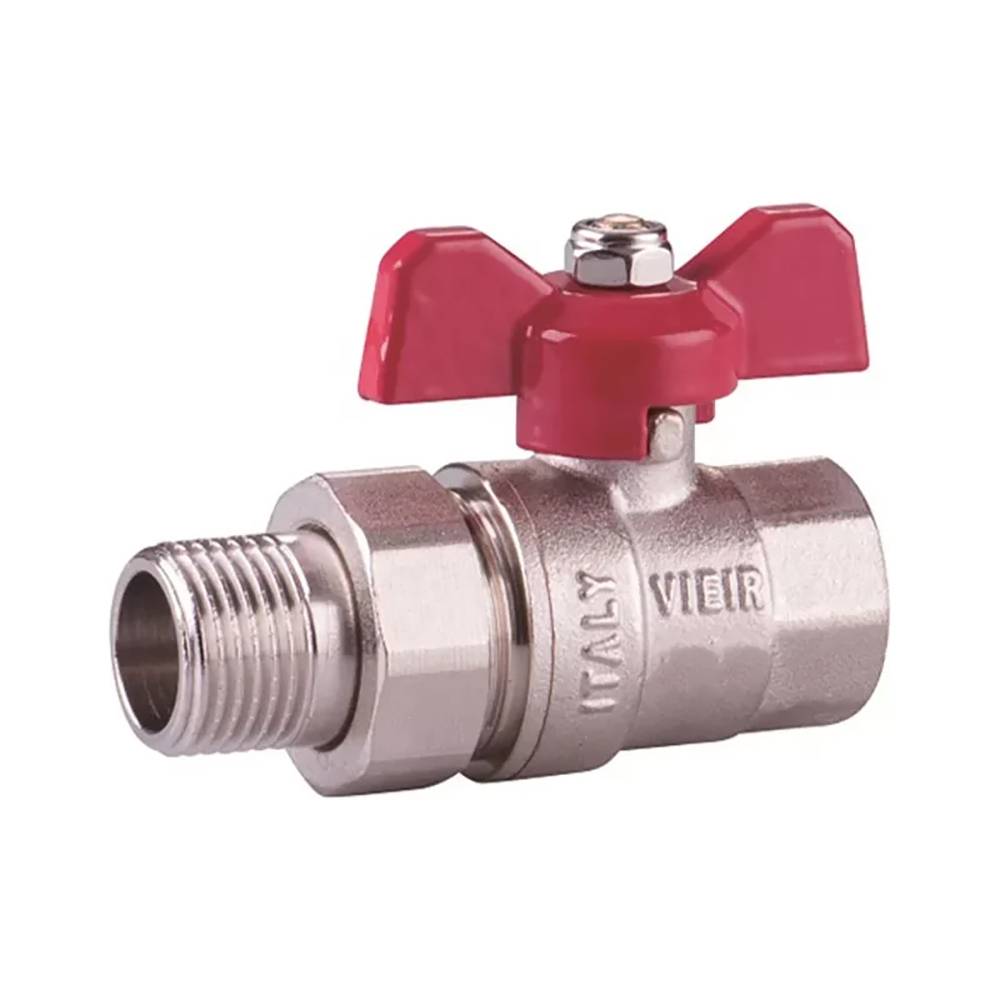 Кран шар 3/4 с американкой, красный, никель VIEIR VR204-02, 1/8/64