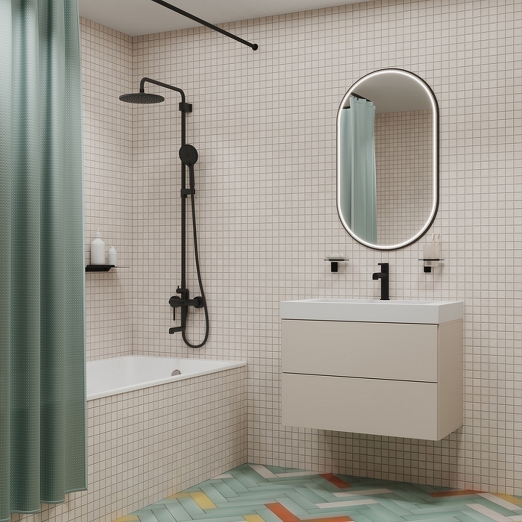 Душевая система 35к IDDIS AIGBL3Fi06, Aiger, лейка, Тропический душ, ЧЕРНЫЙ матовый