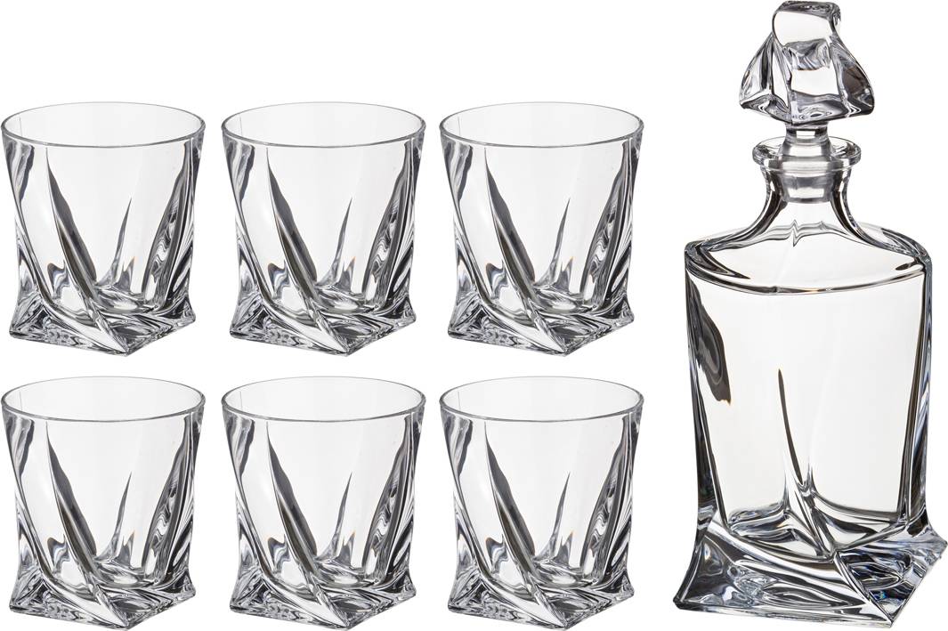 НАБОР ДЛЯ ВИСКИ, КВАДРО, 7ПР.: ШТОФ+6 СТАКАНОВ 850/340 МЛ. ВЫСОТА=27/10 СМ., КОР=3НАБОР.