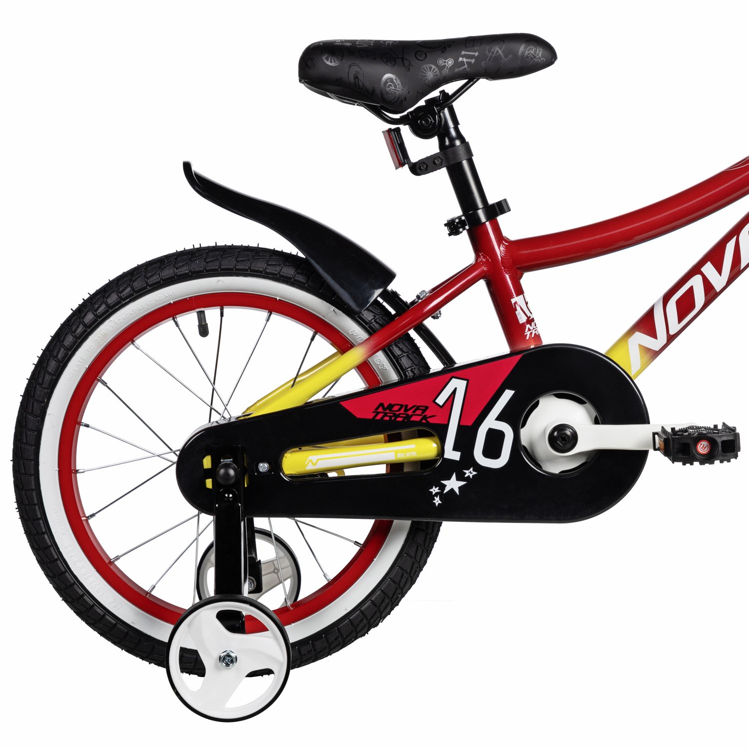 Велосипед NOVATRACK 16, KATRINA алюм., красный-жёлтый, полная защ.цепи, пер.руч., зад.нож. тормоз, к