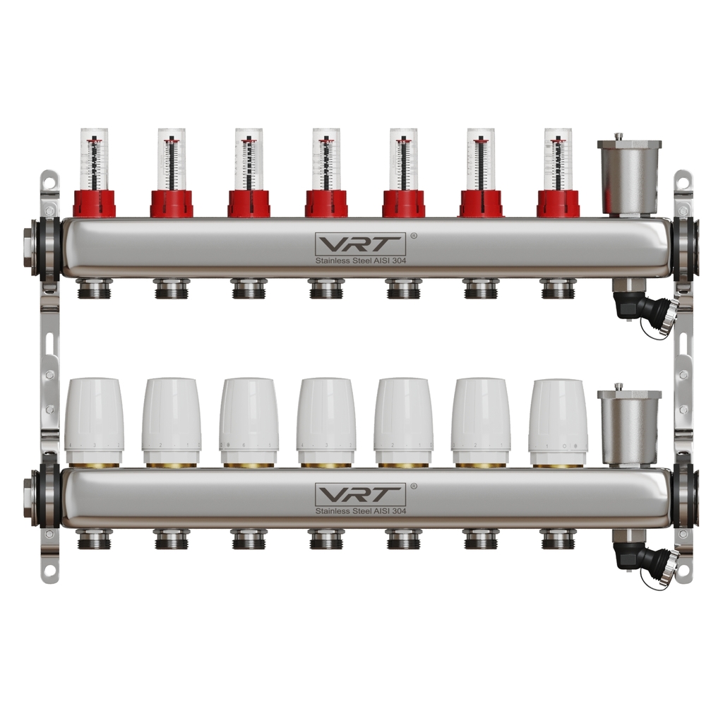 Коллекторная группа VRT® 1,  х 3/4, , евроконус 7 вых, авт в/отвод, c расходомерами