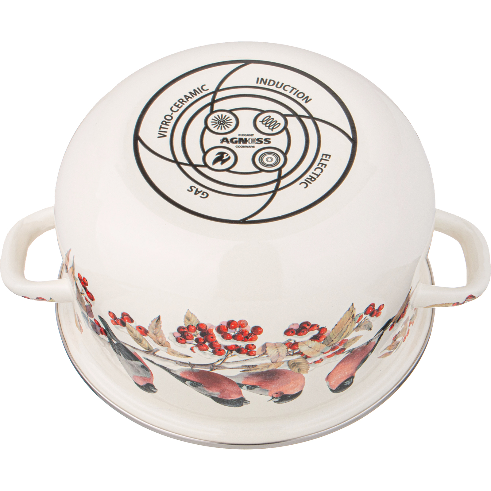 КАСТРЮЛЯ AGNESS ЭМАЛИРОВАННАЯ С ЭМАЛ.КРЫШКОЙ СЕРИЯ, СНЕГИРИ,  3.6 Л, 22*13 СМ