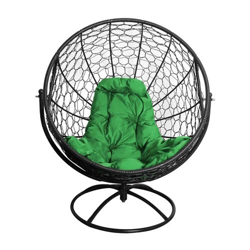 Вращающееся кресло ГАГАРИН с ротангом, чёрное, зелёная подушка