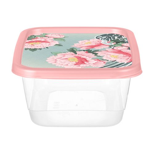 Контейнер для продуктов прямоугольный 0.85 л Homver 223151608/04 с декором Сад пионов розовый