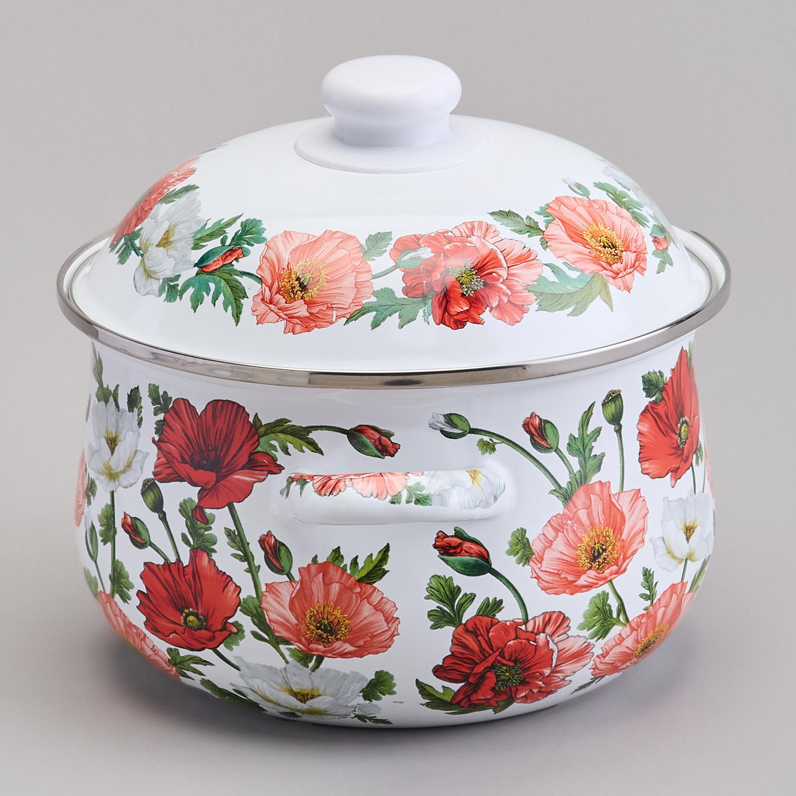 КАСТРЮЛЯ AGNESS ЭМАЛИРОВАННАЯ С ЭМАЛ.КРЫШКОЙ СЕРИЯ, МАКИ,  2.8 Л, 20*12 СМ