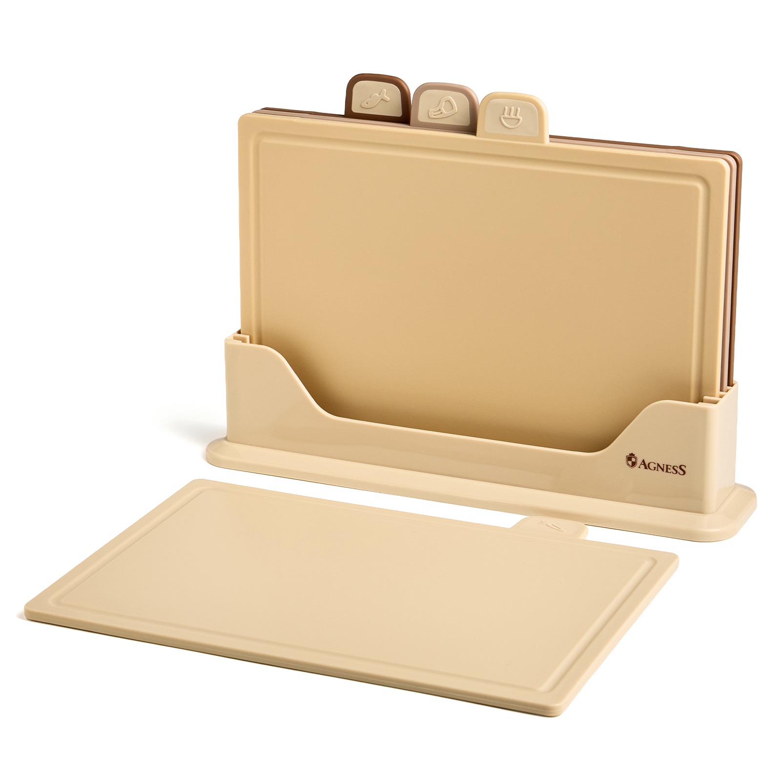 НАБОР AGNESS ИЗ 4 ДОСОК НА ПОДСТАВКЕ, ЦВЕТ: БЕЖЕВЫЙ