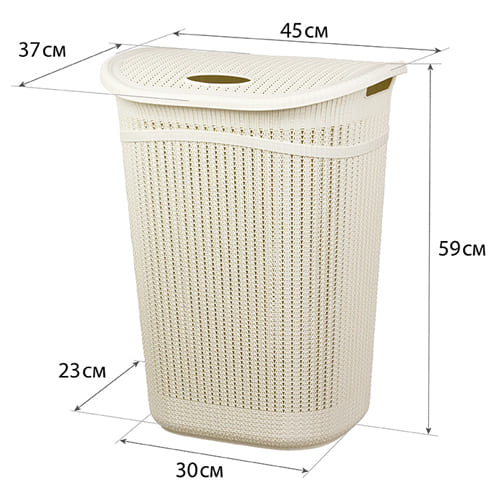 Корзина для белья 55 л IDEA ВЯЗАНИЕ М 2613, белый ротанг