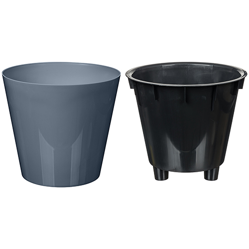 Горшок для цветов 4 л Homver Rosemary 221600135/01, 200 мм, с дренажной вставкой, серый
