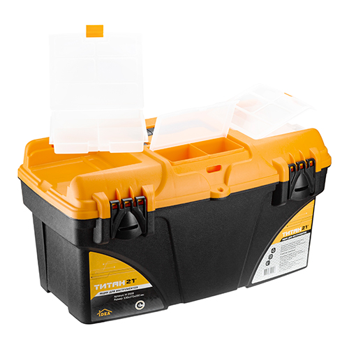 Ящик для инструмента 21 ТИТАН 21, с коробками, желтый с черным, 1/6