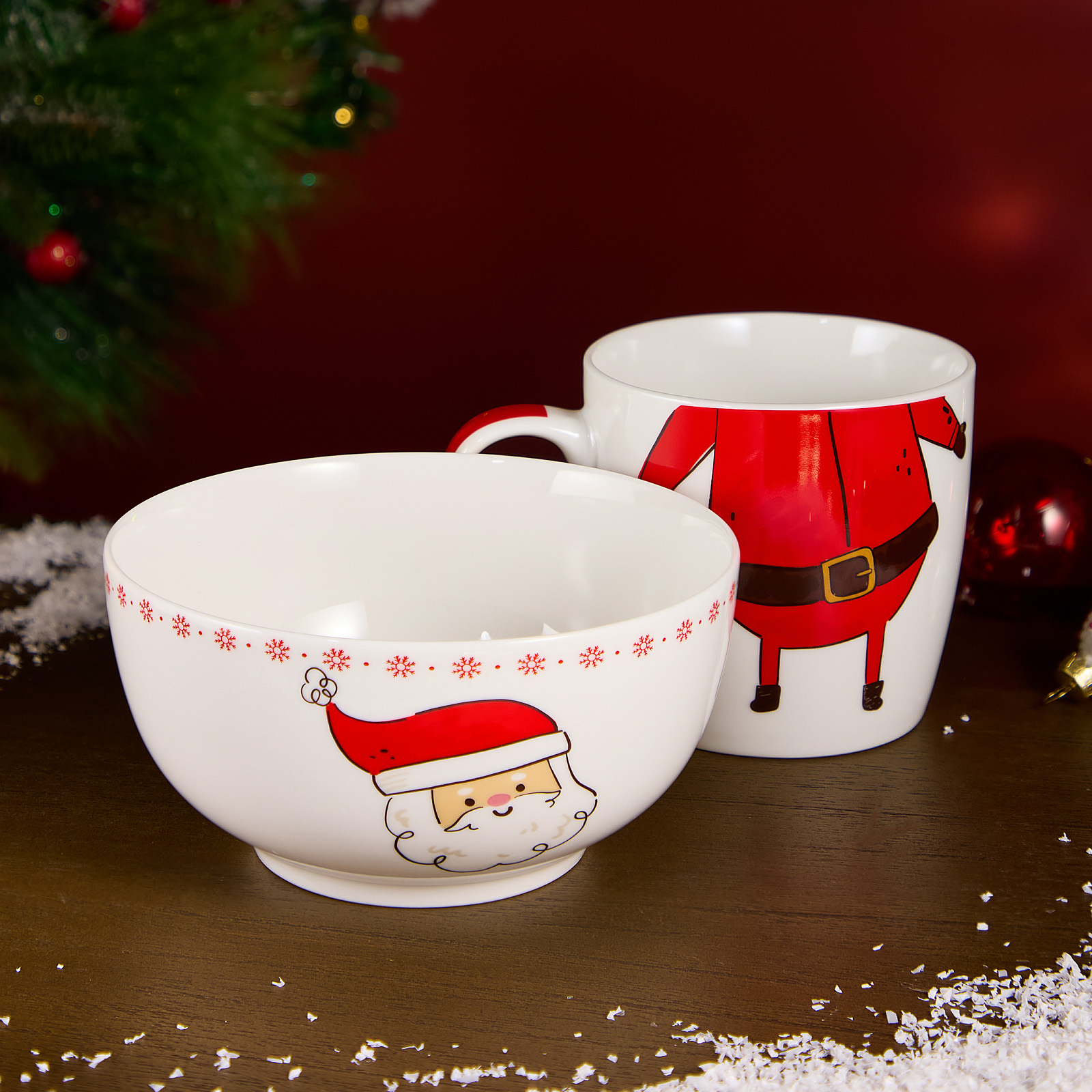 НАБОР ПОСУДЫ LEFARD, ДЕД МОРОЗ, 2 ПР., КРУЖКА 360МЛ, САЛАТНИК 500МЛ