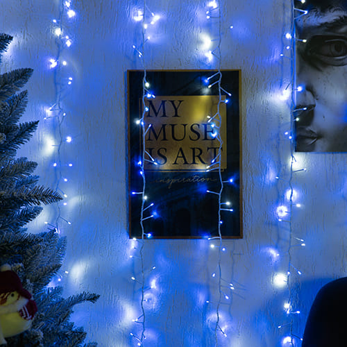 Гирлянда занавес светодиодный уличный белый кабель 3*2м синий