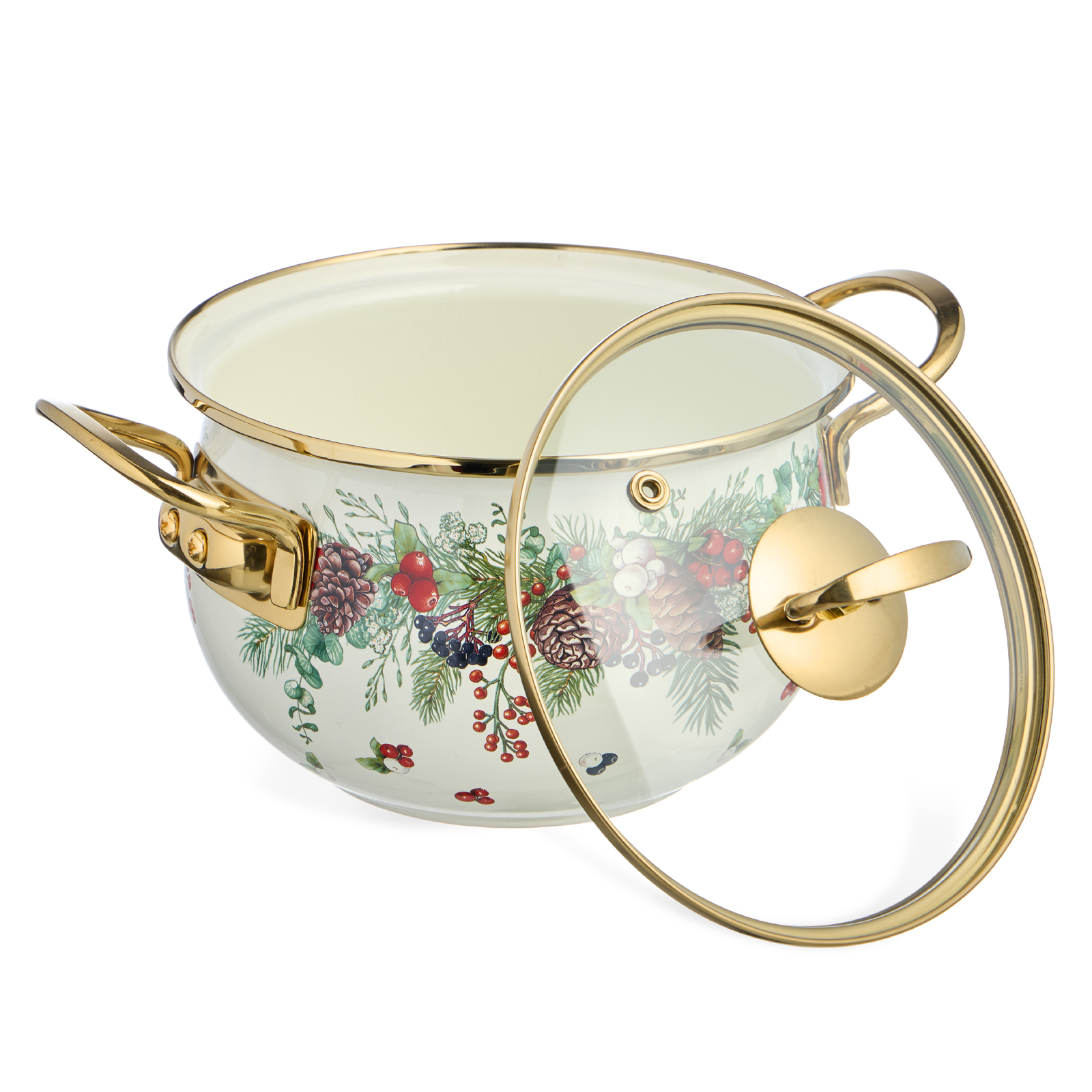 КАСТРЮЛЯ ЭМАЛИРОВАННАЯ AGNESS СО СТЕКЛЯННОЙ КРЫШКОЙ СЕРИЯ, CELEBRATION,  2.0 Л, 18*11 СМ