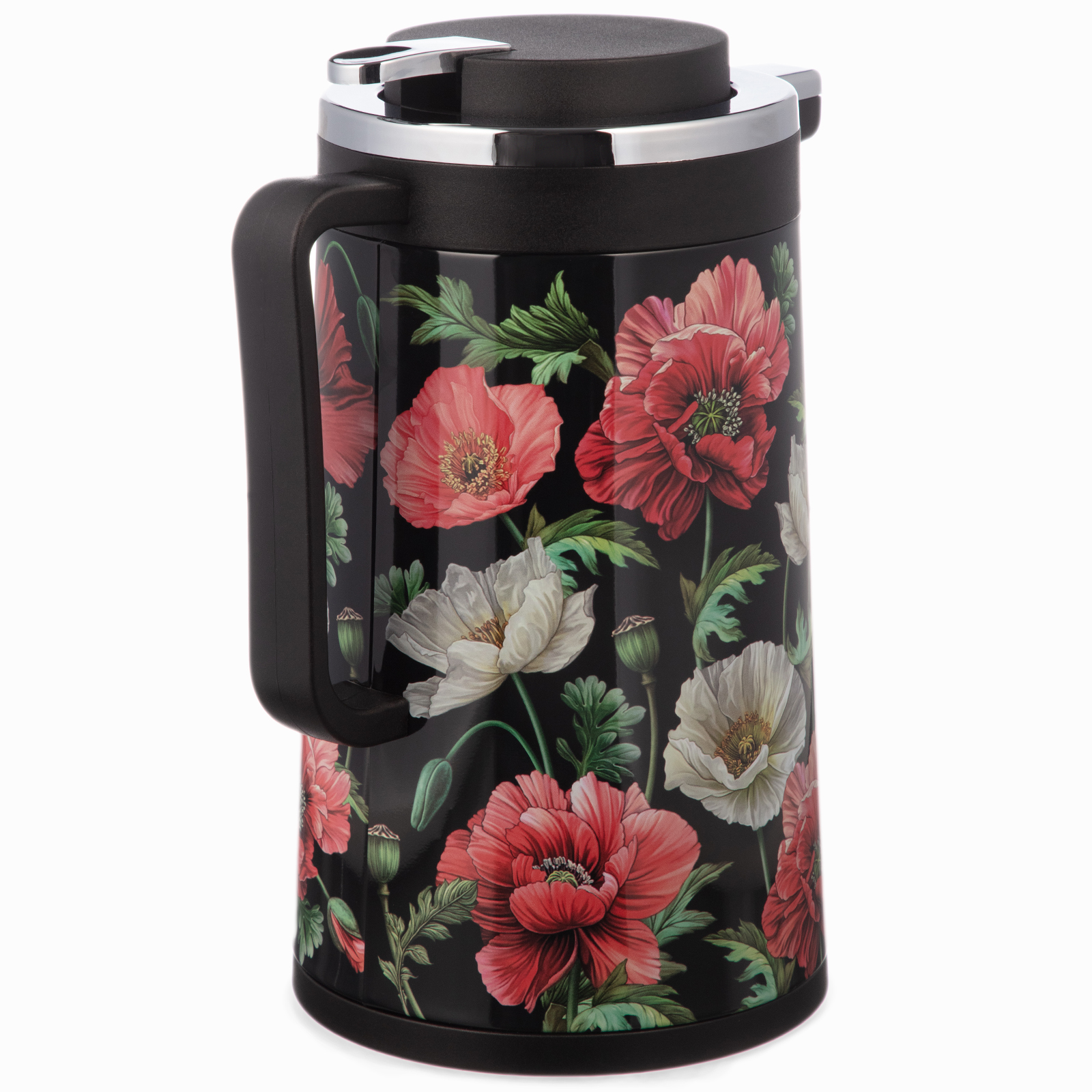 ТЕРМОС СО СТЕКЛЯННОЙ КОЛБОЙ, 950 МЛ, КРЫШКА С КЛАПАНОМ, СЕРИЯ, МАКИ,