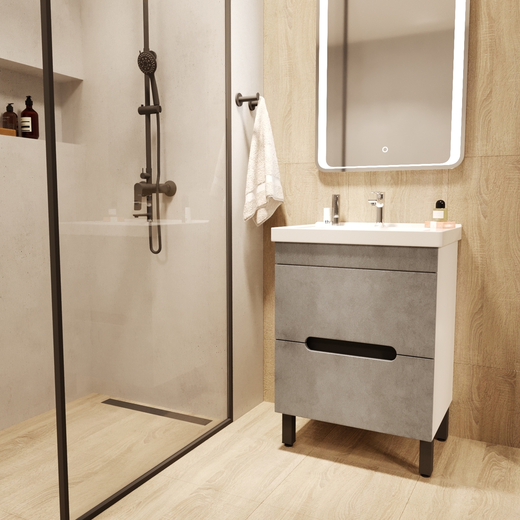 Тумба д/ванной, Честер -60,  ОТДЕЛЬНО ПРИОБРЕТАЕТСЯ РАКОВИНА Бетон под раковину Грэйс- 60, DREJA, ПВХ, раковина в комплект не входит