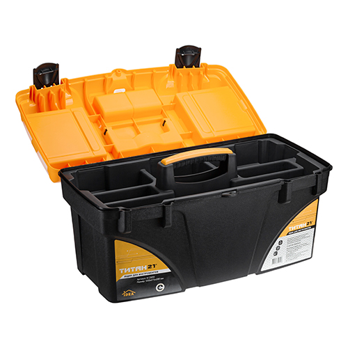 Ящик для инструмента 21 ТИТАН 21, с коробками, желтый с черным, 1/6