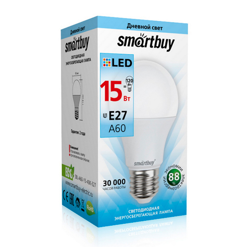 Лампочка светодиодная E27 15Вт 4000К Smartbuy шар, 10/100