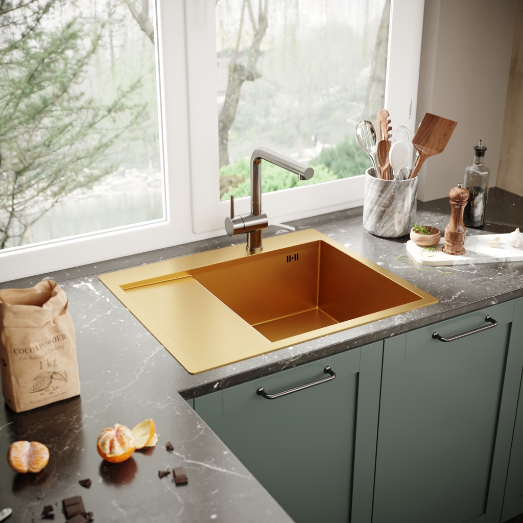 Мойка настол.монтаж 60х50, 3, 0 прав. вып 3 1/2 MIXLINE PRO 20см с сифоном, золото