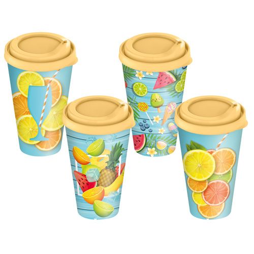 Стакан с крышкой 550 мл Homver 223127304/01, с декором Солнечное настроение бледно-желтый