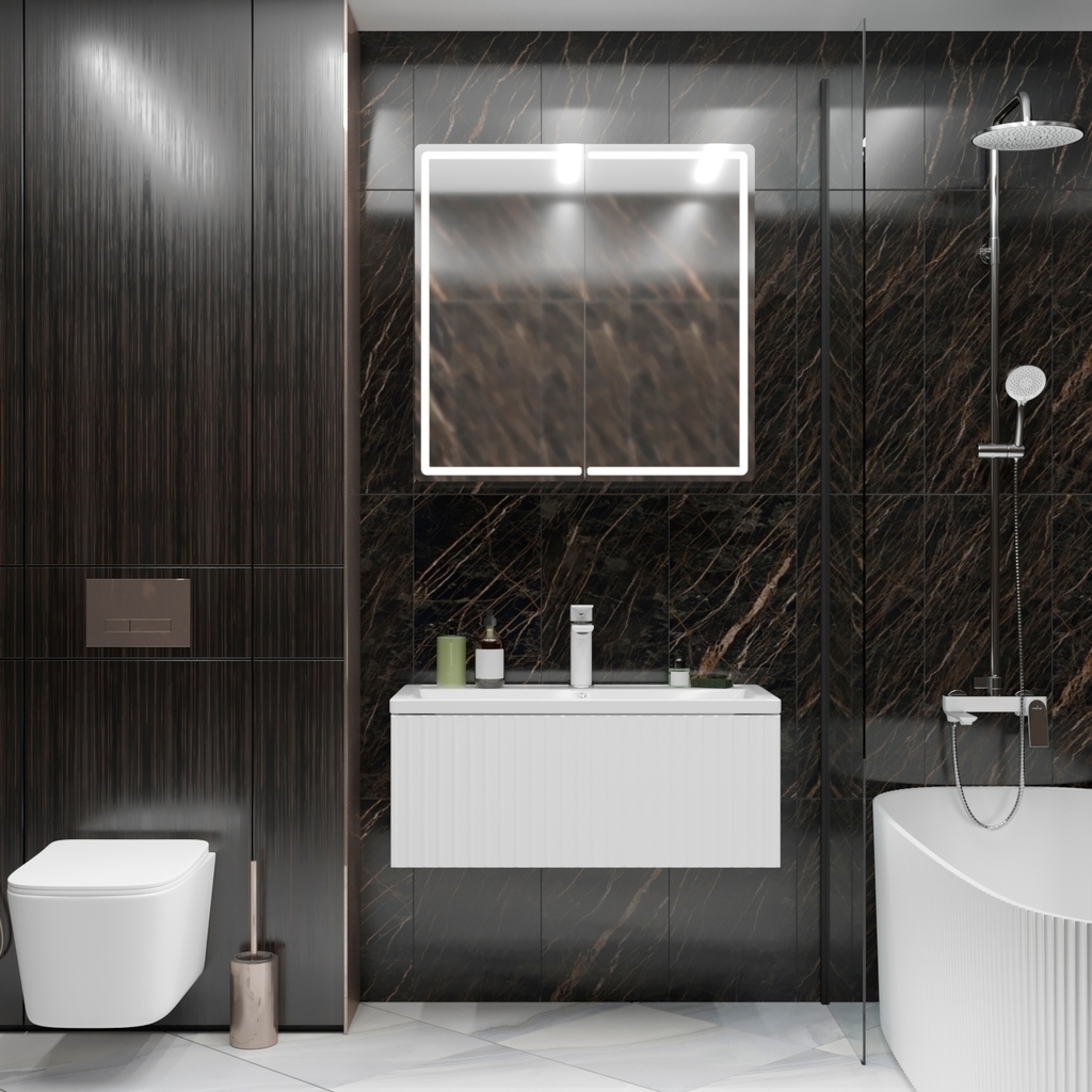 Тумба д/ванной, ВЕКТОР-90,  ОТДЕЛЬНО ПРИОБРЕТАЕТСЯ РАКОВИНА подвесная, push-to-open, под раковину Марго-90, MIXLINE, ПВХ, раковина в комплект не входит