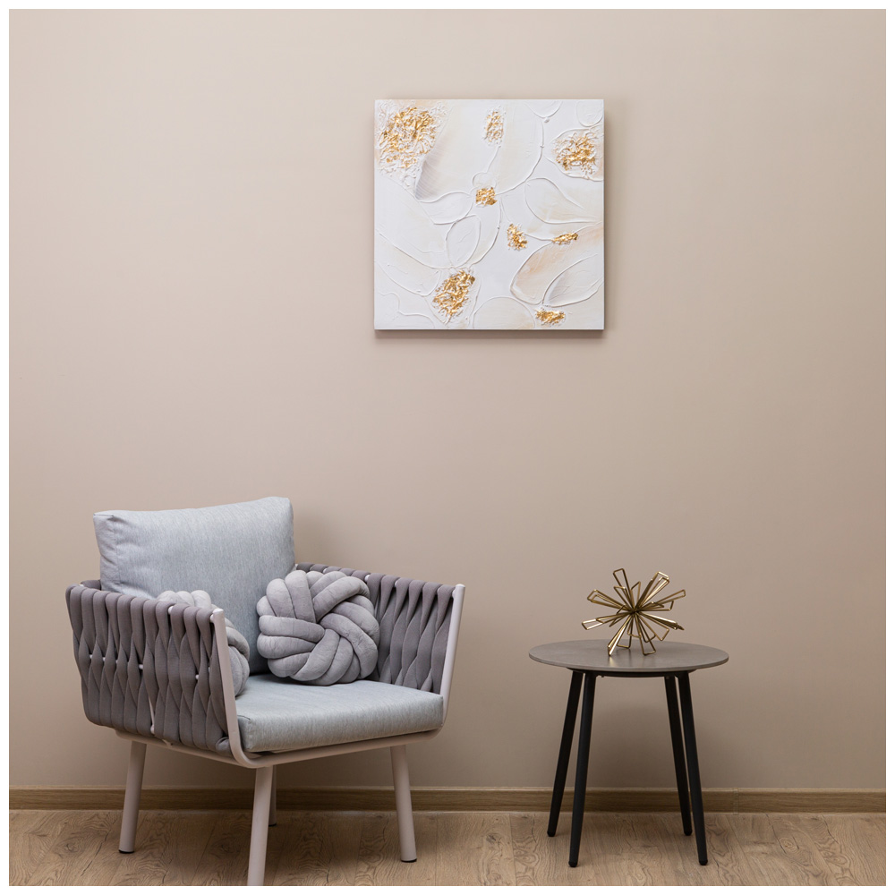 Картина, АБСТРАКЦИЯ ЗОЛОТО НА БЕЛОМ, 60Х60Х3 см