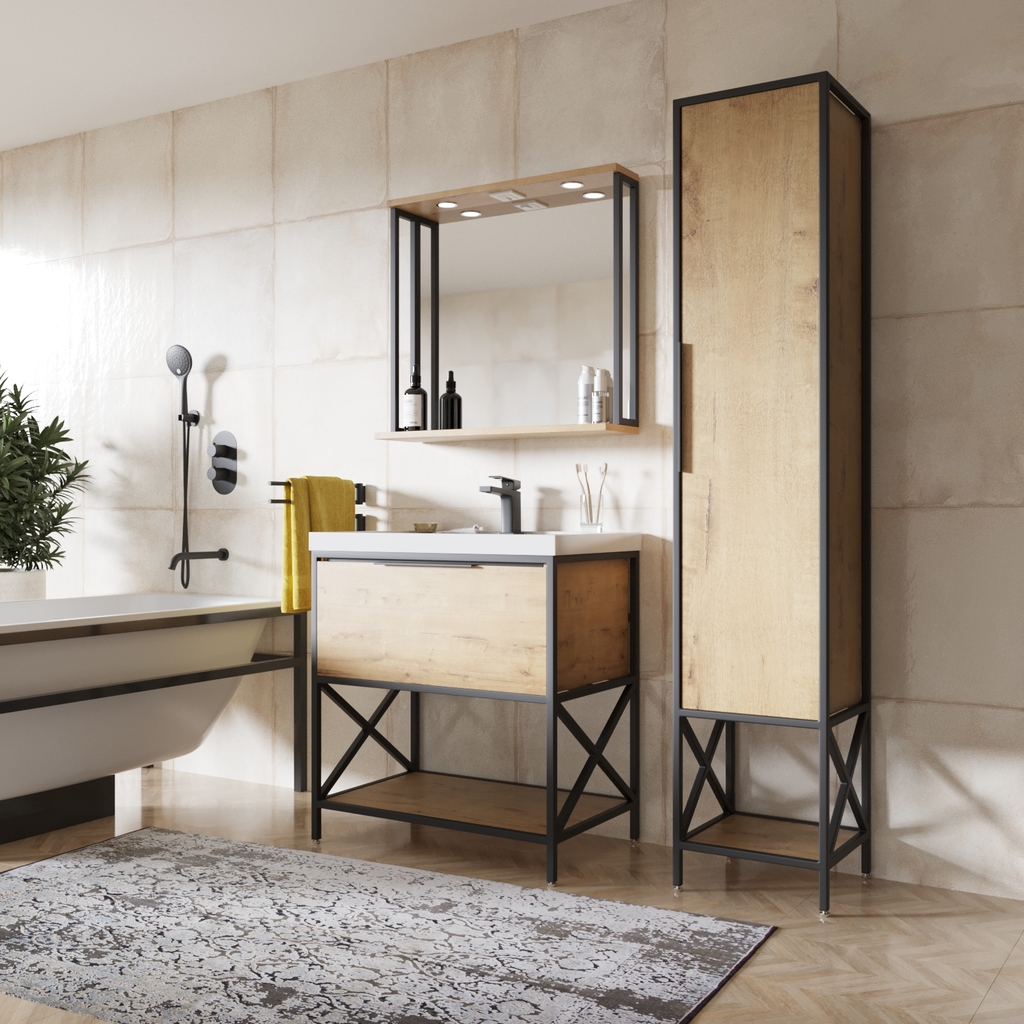 Тумба д/ванной, БРУКЛИН-80,  ОТДЕЛЬНО ПРИОБРЕТАЕТСЯ РАКОВИНА Дуб Бунратти под раков. Фостер 80, Kirovit /Fest 80, Sanita Luxe ЛОФТ, ЛДСП, раковина в комплект не входит