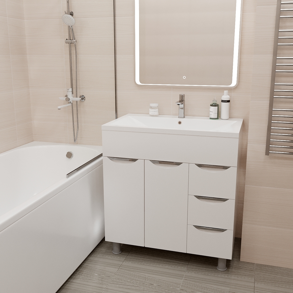 Тумба д/ванной, ЭТЬЕН-80,  ОТДЕЛЬНО ПРИОБРЕТАЕТСЯ РАКОВИНА под раковину Нелли-80, MIXLINE, ПВХ, раковина в комплект не входит