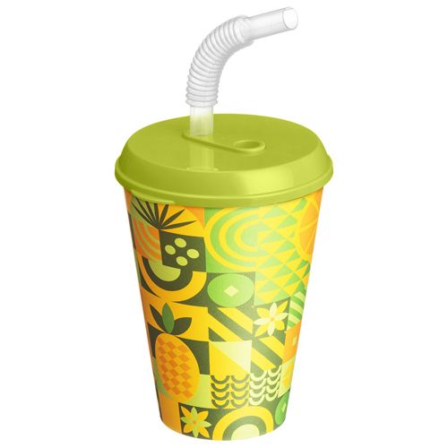 Стакан с крышкой и трубочкой 420 мл Homver 222100490/00, с декором Мозаика, микс