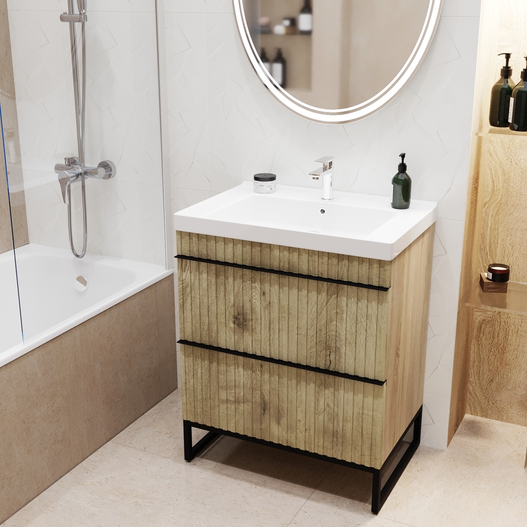 Тумба д/ванной, Окленд -70,  ОТДЕЛЬНО ПРИОБРЕТАЕТСЯ РАКОВИНА Дуб Мелфорд под раковину Грэйс- 70, DREJA ЛОФТ, ПВХ, раковина в комплект не входит