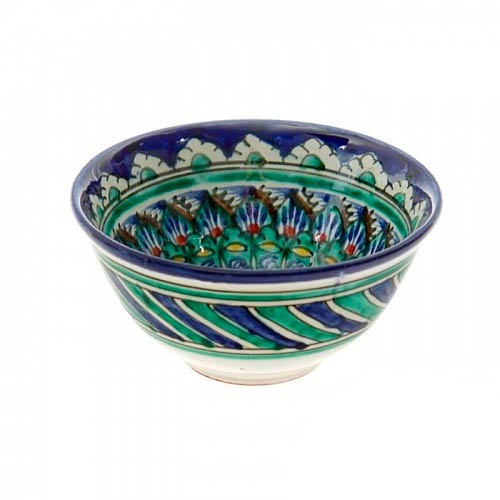 Тарелка пиала 9см средняя h-5 см. Синяя, ручная роспись, Риштанская керамика Узбекистан, 1/50