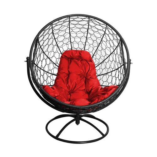 Вращающееся кресло ГАГАРИН с ротангом, чёрное, красная подушка