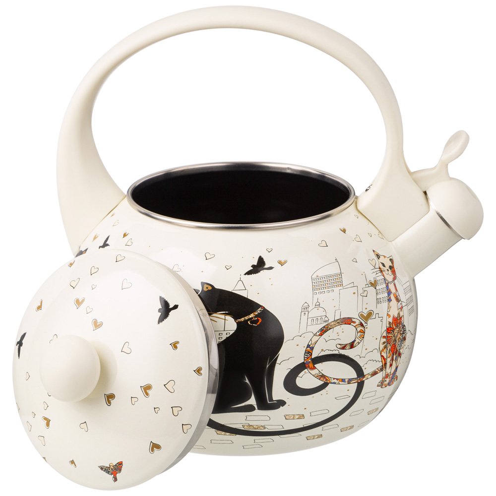 ЧАЙНИК AGNESS ЭМАЛИРОВАННЫЙ СО СВИСТКОМ, СЕРИЯ, ПАРИЖСКИЕ КОТЫ, 2, 2Л, ИНДУКЦИОННОЕ ДНО